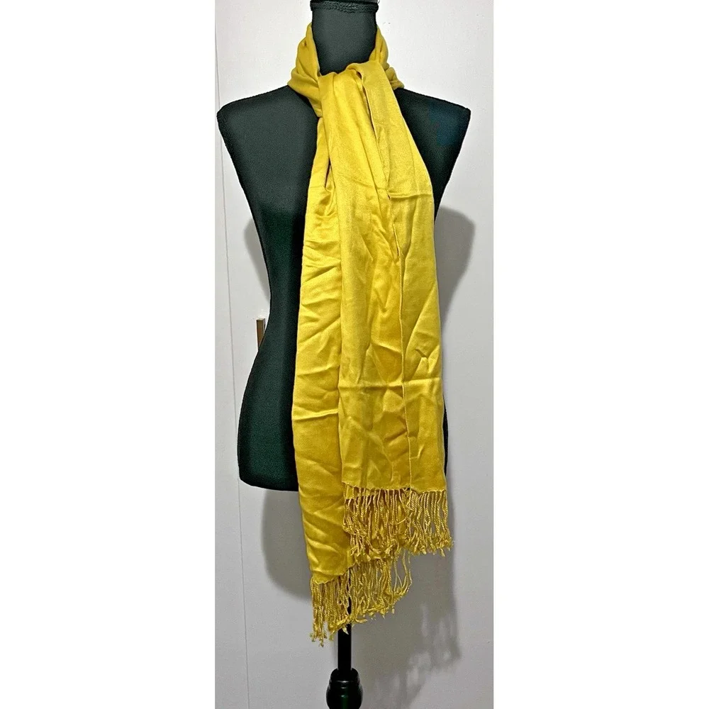 Mustard Yellow Fringe Pashmina Wrap Scarf Soft Lightweight Shawl 28x80